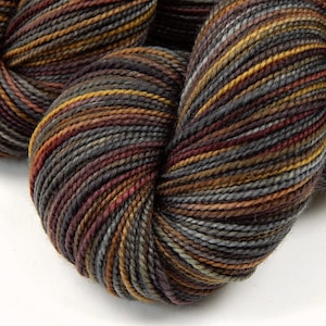 Hand Dyed Yarn. Fingering Weight Superwash 100% Merino Wool. AGATE. Indie Dyer Knitting Yarn. Handdyed Sock Yarn Grey Gray Brown Gold image 2