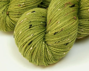 Hand Dyed Yarn, Tweed Fingering Weight Superwash Merino Wool Nylon - LETTUCE TONAL - Indie Dyer Knitting Yarn, Yellow Green Flecks Sock Yarn