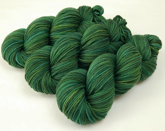 Hand Dyed Yarn. Worsted Weight Superwash 100% Merino Wool. FOREST MULTI. Multicolor Green Indie Dyer Knitting Yarn. Ready to Ship