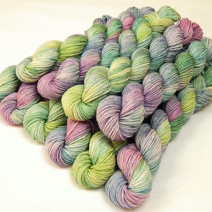 Hand Dyed Yarn. Fingering Weight Mini Skeins. 4 Ply Superwash 100% Merino Wool. POTLUCK PASTELS. Blue Green Purple Pink Indie Dyed Sock Yarn image 1