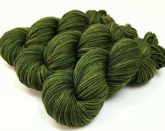 Worsted Weight Hand Dyed Yarn, 100% Superwash Merino Wool - MOSS TONAL - Soft Semi Solid Olive Green Knitting Yarn, Indie Dyer Crochet Yarn