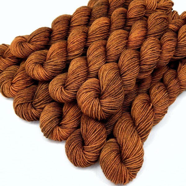 Fingering Weight Mini Skeins. Hand Dyed Yarn. 4 Ply Superwash 100% Merino Wool. Hazelnut. Semi Solid Warm Brown Tonal Indie Sock Yarn