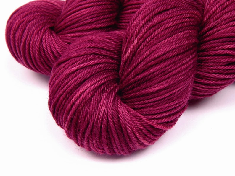 Hand Dyed Yarn. Worsted Weight 100% Superwash Merino Wool. PLUMBERRY. Indie Dyed Tonal Berry Red Knitting Yarn. Knitter Gift image 3