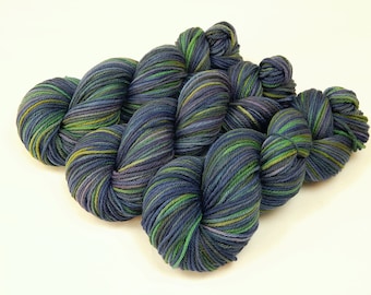 Hand Dyed Yarn. Worsted Weight Superwash Merino Wool. INK MULTI. Blue Green Purple Multicolor. Indie Dyer Knitting Crochet Yarn