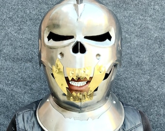 Casco de calavera fantasma medieval: armadura de caballero calibre 18, réplica para LARP