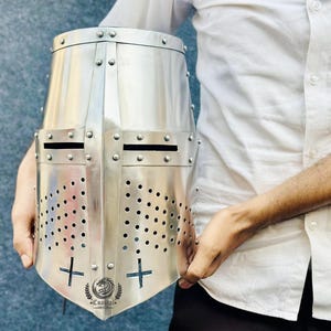 Casco de cruzado medieval: acero de calibre 18, juego de rol de caballero SCA LARP