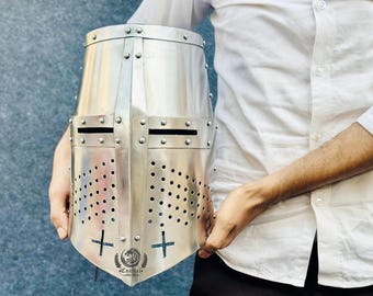 Medieval Crusader Helmet: 18 Gauge Steel, SCA LARP Knight Roleplay