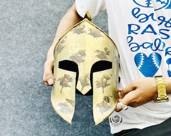 Casco espartano medieval l Casco de acero del rey Leónidas / Disfraz de Halloween para cosplay