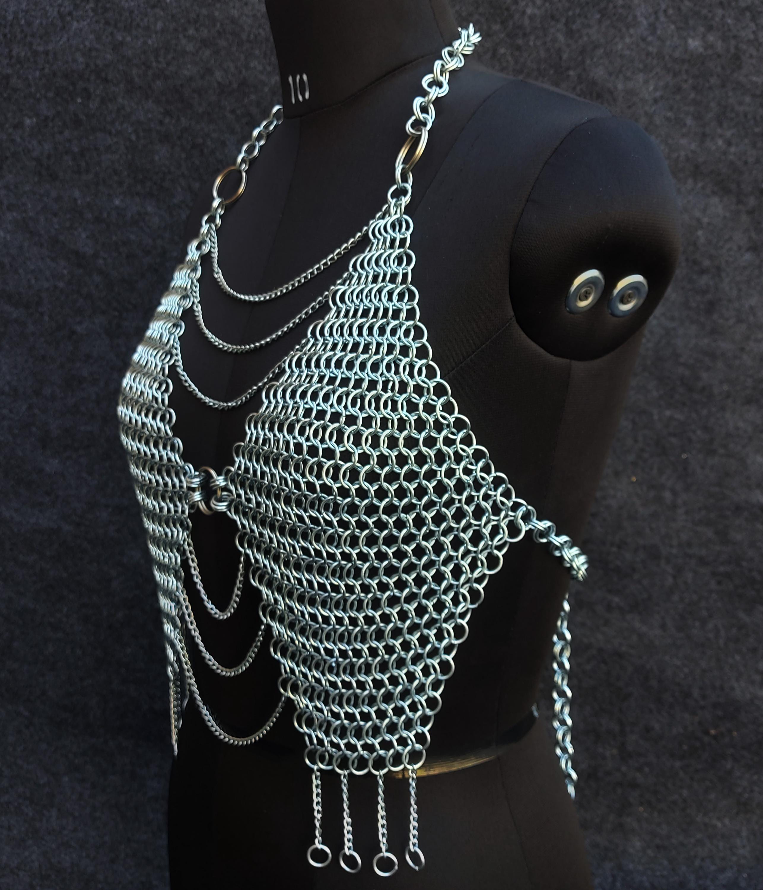 Black Harness Bra with Silver Chain Detail New Gypsy Body Chain Sexy Harness Bra Top - Anna-Kaci – ALILANG.COM main image 3