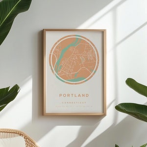 Portland CT Map Print Premium Matte Poster | USA Map Print Poster | Moderne Portland Map Print Poster | Circle Kollektion