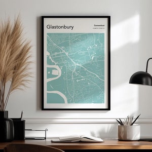 Glastonbury Map Print Premium Matte Poster | USA Map Print Poster | Minimalistisches Gbury CT Map Print Poster | Tri Edition