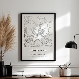 Premium poster print Portland-kaart | Connecticut kaart print poster | Minimale poster met kaart van Portland | Klassieke editie