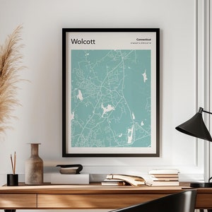 Wolcott Town Map Print Premium Poster | USA Map Print Poster | Moderne Wolcott Karte Print Poster | Tri-Kollektion