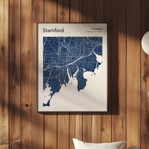 Premium matte poster met kaartafdruk Stamford | Connecticut kaart print poster | Minimale poster met Stamford-kaartafdruk | Tri-editie