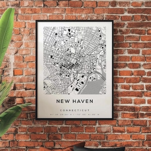 Póster mate premium con impresión del mapa del centro de New Haven / Póster con impresión del mapa de Connecticut / Póster moderno con impresión del mapa de la ciudad de New Haven / Edición del centro