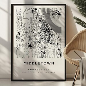 Mid Century Karte Print Premium Poster | USA Map Print Poster | Minimalistisches Mtown CT Map Print Poster | Innenstadt-Edition