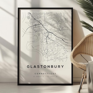 Glastonbury Map Print Premium Matte Poster | USA Map Print Poster | Moderne Gbury CT Map Print Poster | Klassische Ausgabe