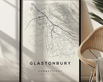 Glastonbury Map Print Premium Matte Poster | Connecticut Map Print Poster | Modern Gbury CT Map Print Poster | Classic Edition