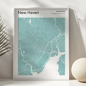 Póster mate de primera calidad con impresión artística del mapa de New Haven / Póster con impresión en color del mapa de Connecticut / Póster con impresión moderna del mapa de la ciudad de New Haven / TRI