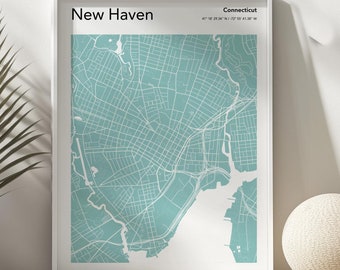 New Haven Map Art Print Premium Matte Poster | Connecticut Color Map Print Poster | Modern New Haven City Map Print Poster | TRI