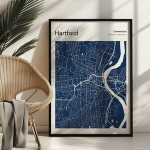 Hartford Innenstadt Karte Print Premium Poster | USA Map Print Poster | Minimal Hartford Map Print Poster | Tri Edition