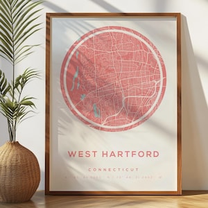 West Hartford-kaartafdruk premium matte poster | Connecticut kaart print poster | Moderne poster met kaartafdruk van West Hartford |  Dot-editie