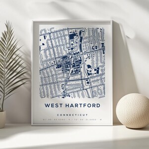 West Hartford Map Print Premium Poster | USA Map Print Poster | Minimalistisches Weha Map Print Poster | Innenstadt-Edition