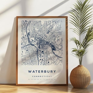 Waterbury Map Print Premium Poster | USA Map Print Poster | Minimal Messing City Map Print Poster | Innenstadt-Edition