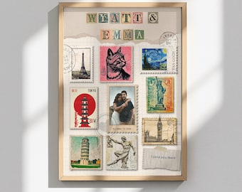 Art collage de tampons personnalisé : cadeau souvenir de voyage personnalisé