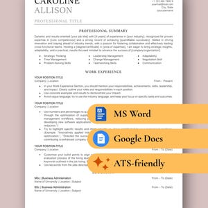 Google Docs, Word Resume Template | CV, Cover Letter & Instructions (ATS-Friendly, Editable) image 1