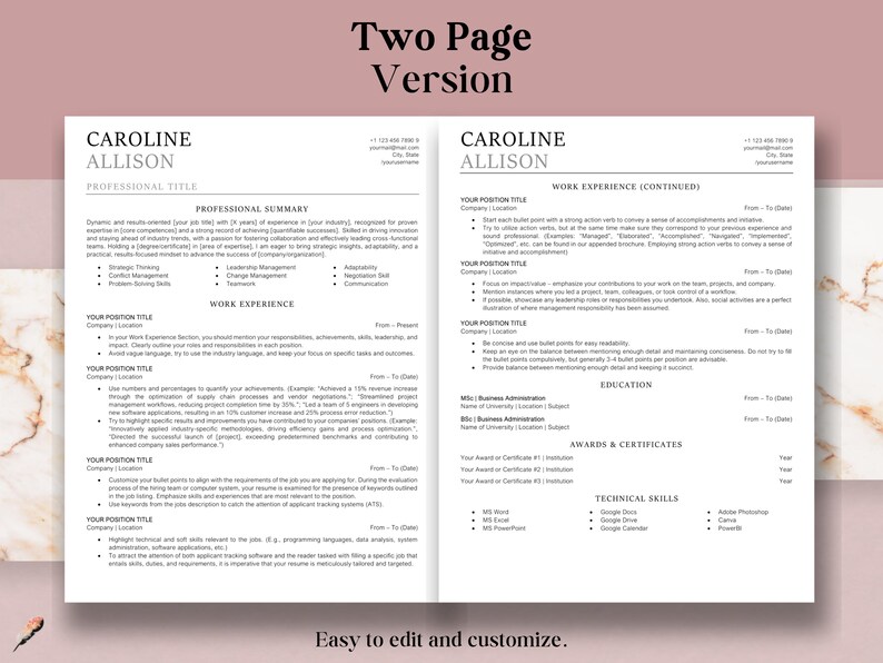 Google Docs, Word Resume Template | CV, Cover Letter & Instructions (ATS-Friendly, Editable) image 4