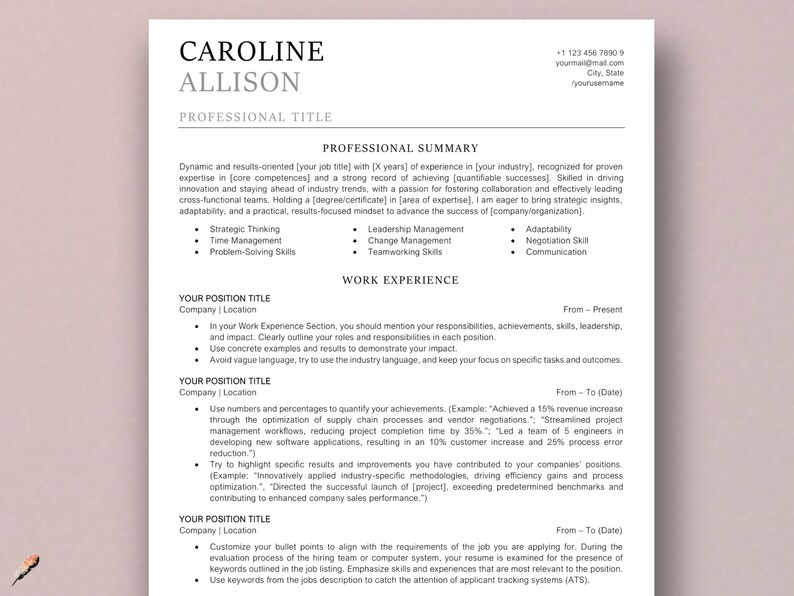 Google Docs, Word Resume Template | CV, Cover Letter & Instructions (ATS-Friendly, Editable) image 2