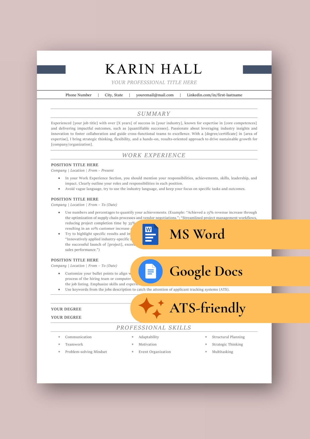 Modern Google Docs, Word Resume Template | CV, Cover Letter ...