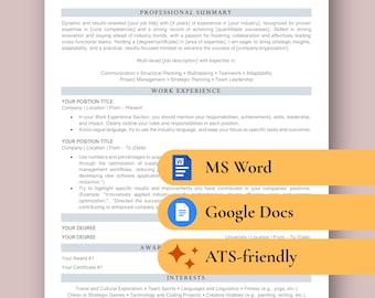 Profesjonalny szablon CV w Dokumentach Google i Word | CV, list motywacyjny i instrukcje (kompatybilny z ATS, edytowalny)