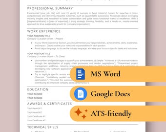 Dokumenty Google, szablon CV w formacie Word | CV, list motywacyjny i instrukcje (kompatybilne z systemem ATS, edytowalne)