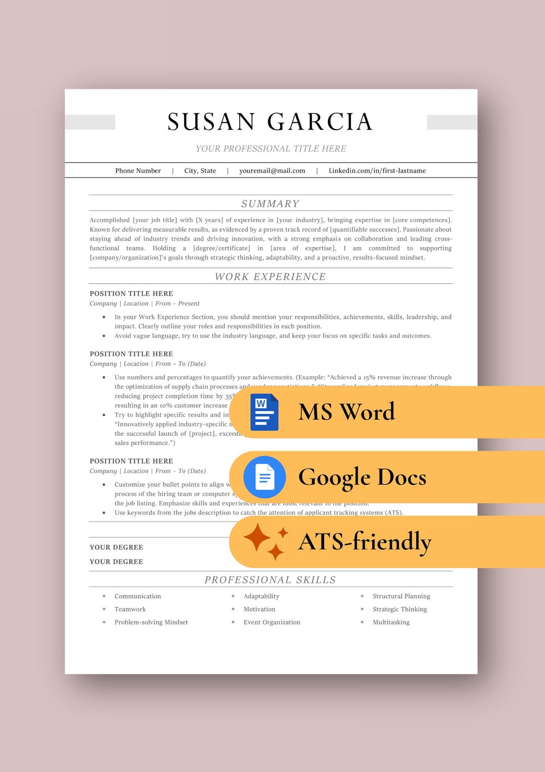 Professional Google Docs, Word Resume Template | CV, Cover Letter ...