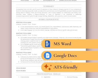 Profesjonalny szablon CV w Dokumentach Google i Word | CV, list motywacyjny i instrukcje (kompatybilny z ATS, edytowalny)