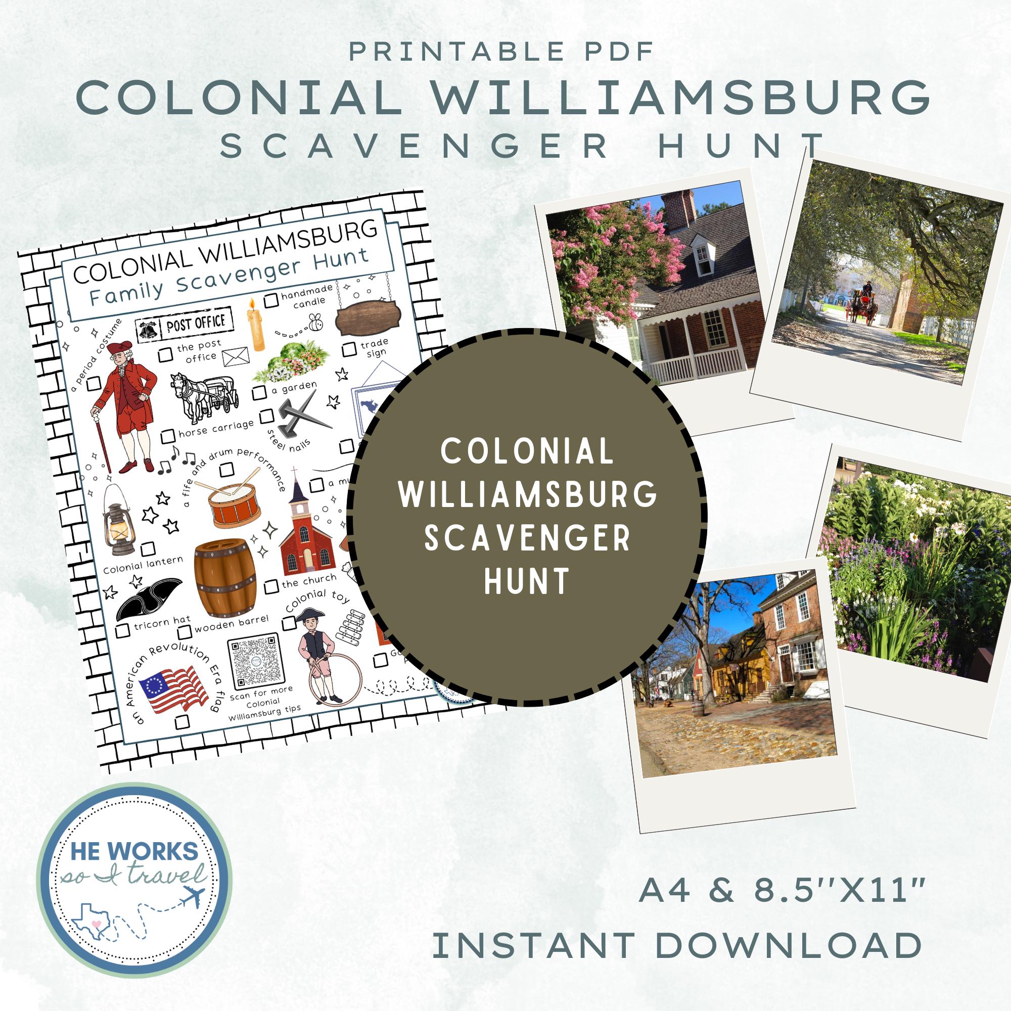 Colonial Williamsburg Scavenger Hunt Printable – Fun Family Activity for Exploring the Historic Area