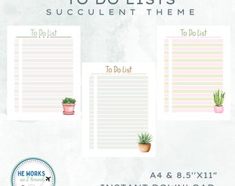 Succulent To-Do Lists | Printable To-Do List Set | Succulent Theme Digital Download