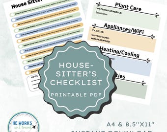 House Sitter Checklist - Digital Download | House Sitting Checklist with Planning Pages