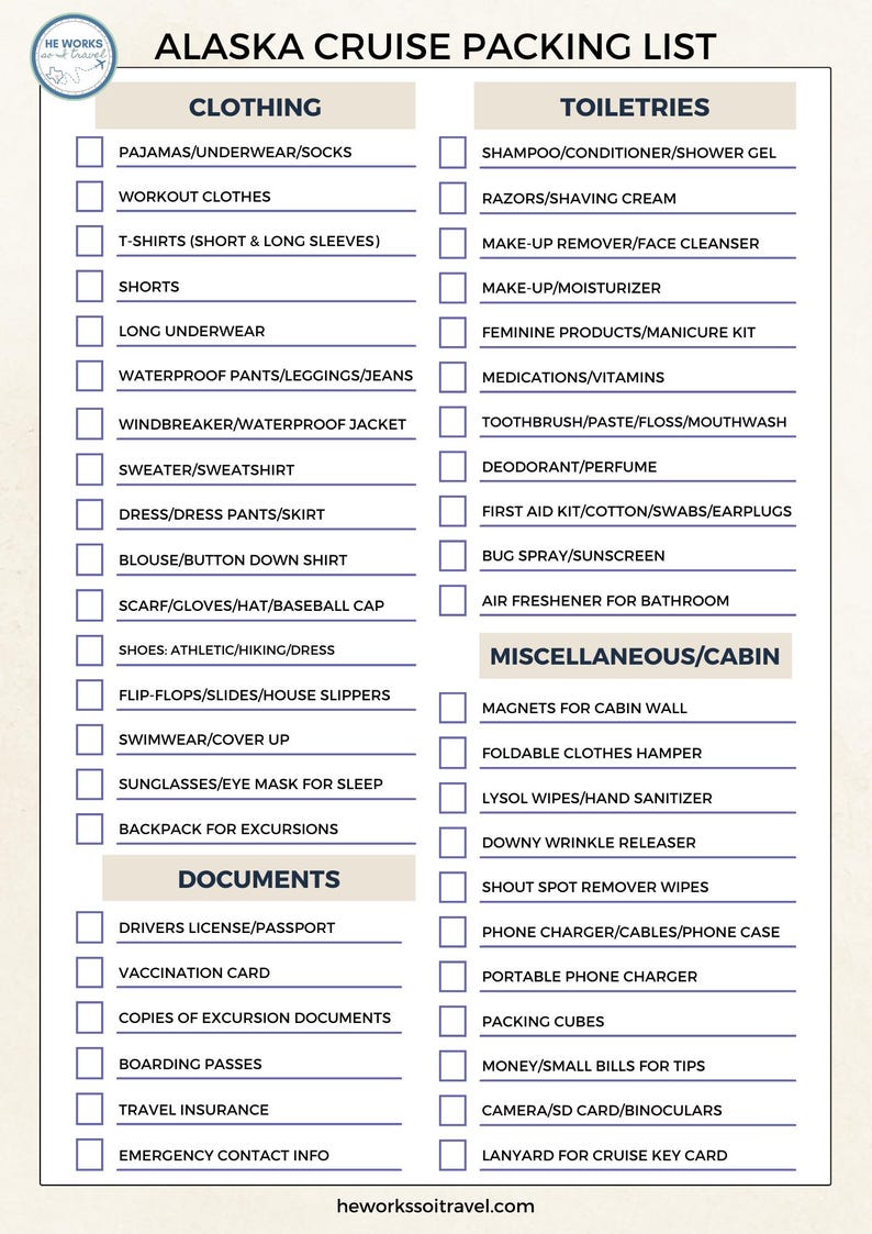 Alaska Cruise Packing List: Travel Checklist (digital Download) - Etsy