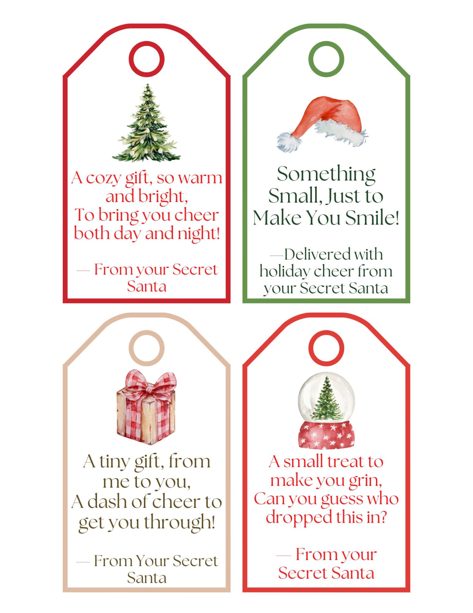 Printable Secret Santa Gift Tags 20 Rhyming Whimsical Tags Secret