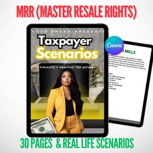 Tax Scenarios Workbook, 30-Page Tax Practice Guide, Editable Canva Template MRR Rights, Tax Preparation Practice Scenarios, Tax Education