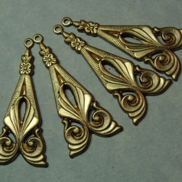 EARRING Components 4 Brass Stampings Findings Vintage 1 3/8