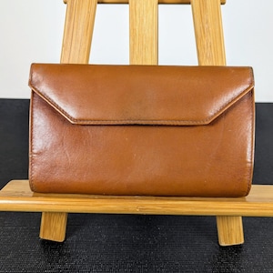 vintage Buxton Tan cuir bifold long check portefeuille porte-monnaie porte-monnaie