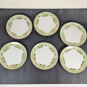 Ensemble de 6 assiettes à collation florales Nippon vintage roses, bordures dorées