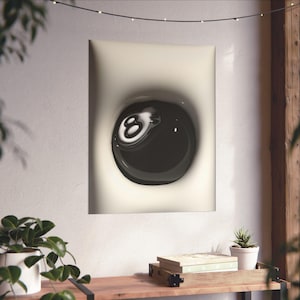 Stussy 8 Ball-poster, 3D-wandkunstprint, kamerdecoratie, decoratie voor thuiskantoor, minimalistische wandkunst, zwart-witposter, coole kunst.
