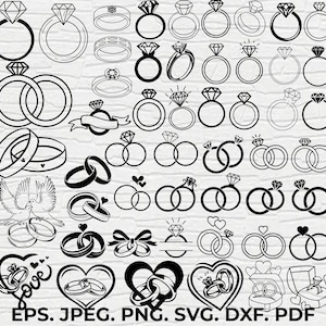 Wedding Ring SVG Files, Engagement Ring SVG Vector Files, Groom and Bride Vector, Diamond ring svg, Wedding Svg, Marriage Svg, Silhouette