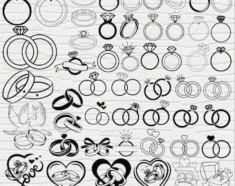 Archivos SVG de anillo de boda, archivos vectoriales SVG de anillo de compromiso, vector de novio y novia, anillo de diamantes SVG, boda SVG, matrimonio SVG, silueta