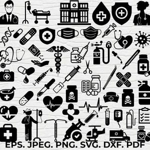 Medical Icons Clipart SVG Bundle Doctor Nurse Hospital Silhouette Stethoscope Medicine Equipment Cricut File Commercial Use Instant Download